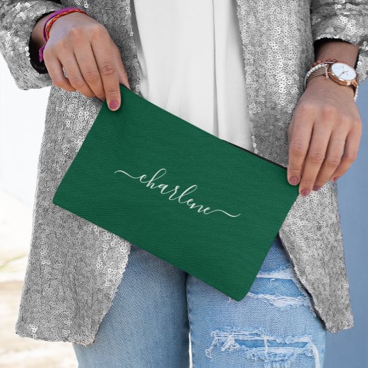 Pochette À Accessoires Vert Chasseur et Élégant Nom Blanc