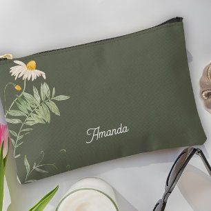 Pochette À Accessoires Vert sauge Daisy Floral Minimal