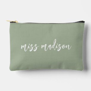 Pochette À Accessoires Vert sauge Écriture personnalisée du nom de l'ense