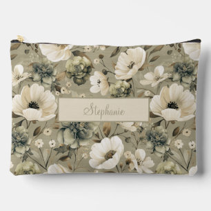 Pochette À Accessoires Vert Sauge Et Crème Floral Personnalisé