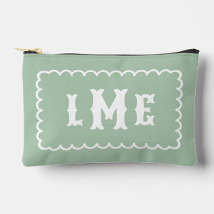 Pochette À Accessoires Vert sauge et monogramme festonné blanc