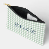 Pochette À Accessoires Vert sauge Gingham Monogrammé (Ouvrir)
