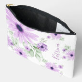 Pochette À Accessoires Vert violet personnalisé, Fleurs aquarelles (Ouvrir)
