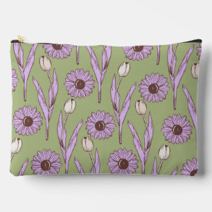 Pochette À Accessoires Vert violet rétro Y2K Funky Hippie Flower Motif