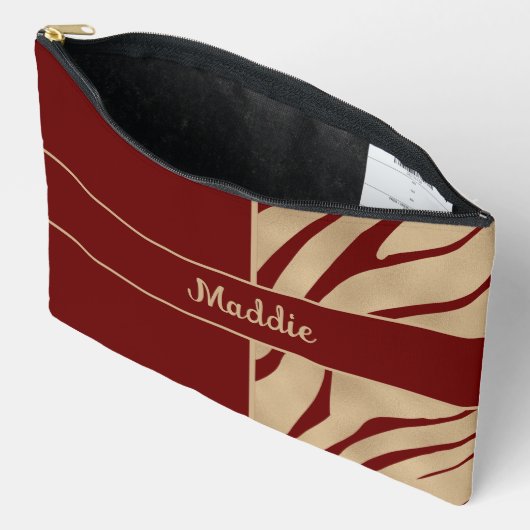 Pochette À Accessoires Vin or et rouge Zebra Stripes Motif (Ouvrir)