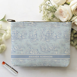 Pochette À Accessoires Vintage bleu gris toile de jouy imprimé
