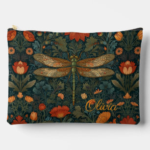 Pochette À Accessoires Vintage dragonfly orange floral vert boho chic