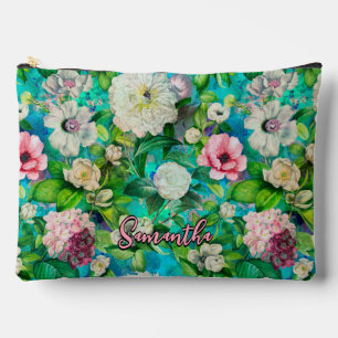 Pochette À Accessoires Vintage Élégant fleurs rose fleurie bleu monogramm