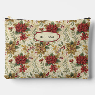 Pochette À Accessoires Vintage Elegant Rouge & Or Poinsettia Floral Grand