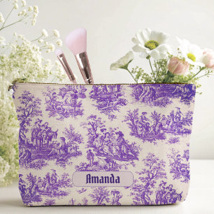 Pochette À Accessoires Vintage Fleur Toile De Jouy Monogramme Violet