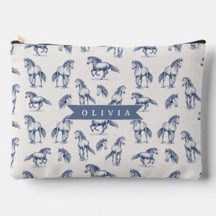 Pochette À Accessoires Vintage Personnalisé Cheval Bleu Classique Campagn