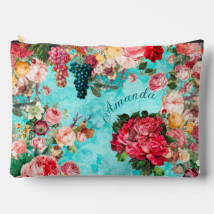 Pochette À Accessoires Vintage shabby chic roses et vase bleu