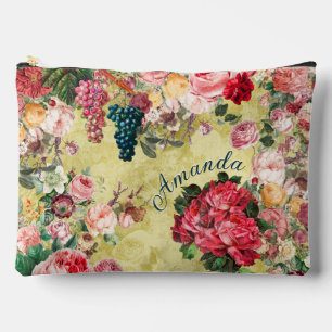 Pochette À Accessoires Vintage shabby chic roses et vase jaune