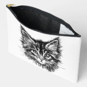 Pochette À Accessoires Visage de Kitten noir et blanc (Ouvrir)