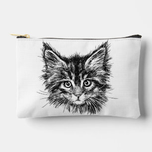 Pochette À Accessoires Visage de Kitten noir et blanc