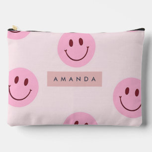 Pochette À Accessoires Visage Sourire Rose Pastel Personnalisé