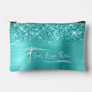 Pochette À Accessoires Votre logo pailleté turquoise bleu glamour