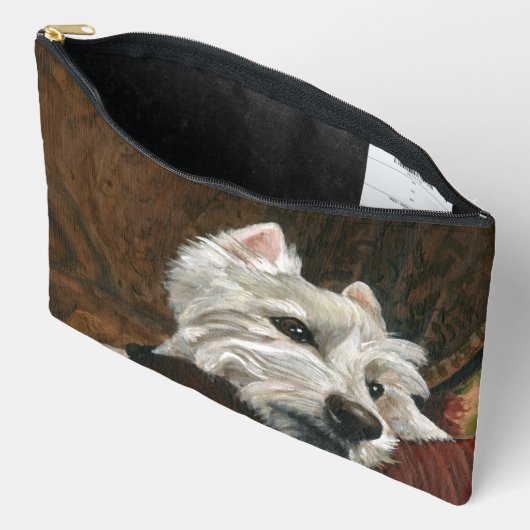 Pochette À Accessoires Westie sur canapé (Ouvrir)