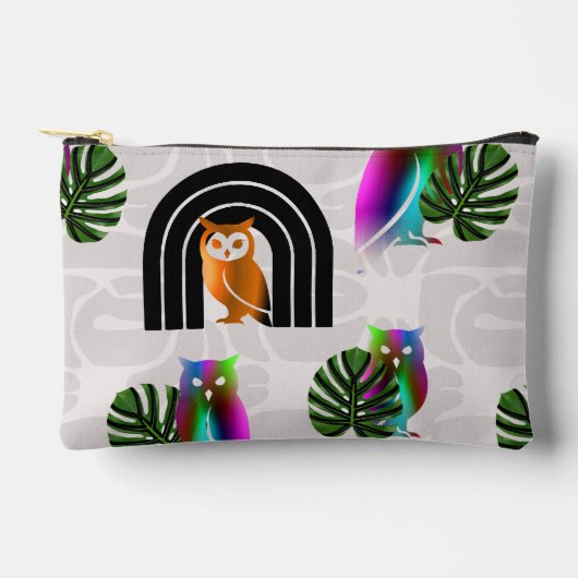Pochette À Accessoires Whimsical Boho Owl & Tropical Monstera Leaf (Recto)