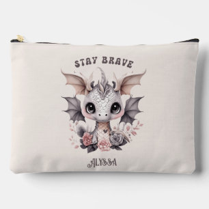 Pochette À Accessoires Whimsical "Stay Brave" Petit Dragon avec Fleurs