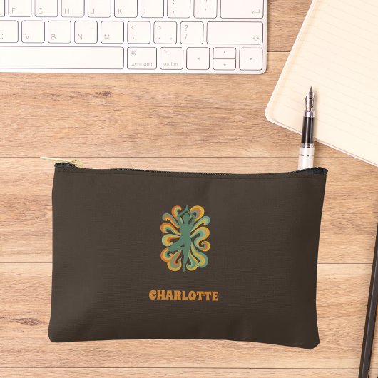 Pochette À Accessoires Yoga pose retro swirls name taupe brown