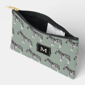 Pochette À Accessoires Zebra Exotic Animal Motif Sage Green Monogramme (Ouvrir)