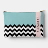 Pochette À Accessoires Zigzag noir et blanc, Chevron, Bleu, Votre nom (Verso)