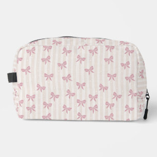 Pochette cosmétique à rayures et nœud rose