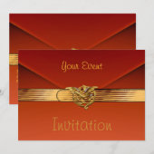 Pochette Invitation Velours Orange Brûlé Bijou Or (Devant / Derrière)