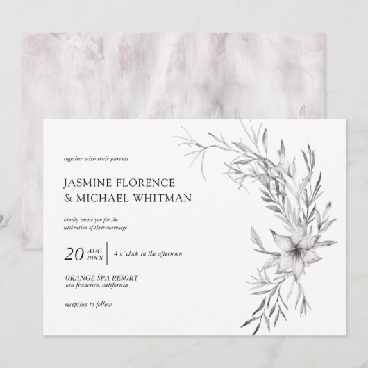 pochoir rustique botanique élégante invitation de  (Devant / Derrière)