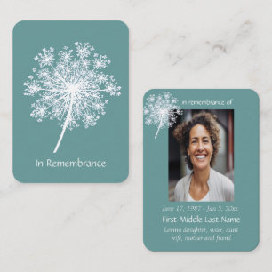 Pocket Keepsake Remembrance Queen Anne Lace Flower Visitekaartje