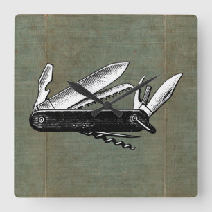 Pocket Knife Art Vierkante Klok