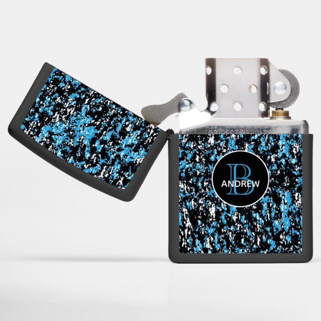 Pocket Lighter met helder blauw en wit design! (Geopend)
