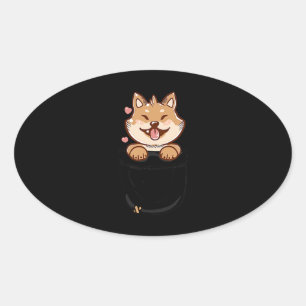 Pocket schattige shiba in puppy dog Pet-Cadeau Ovale Sticker