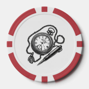  Pocket Watch & Pen Sketch Art Poker Chips