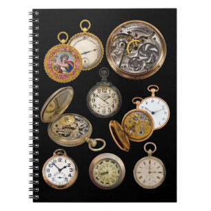 Pocket Watts Tijd Steampunk Objects Collage Notitieboek