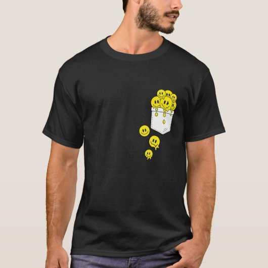 Pocket Yellow Smile Faces Melding Happiness Graphi T-shirt (Voorkant)