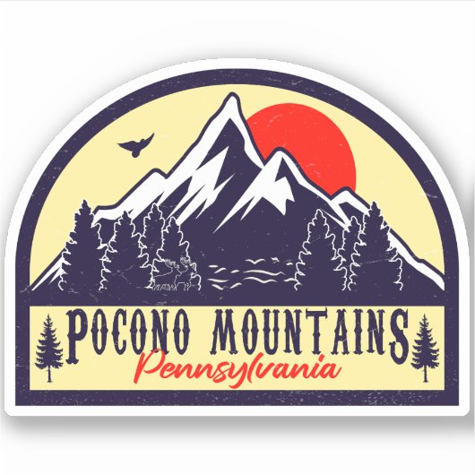 Pocono Mountains PA Retro Sunset Souvenirs Sticker (Voorkant)