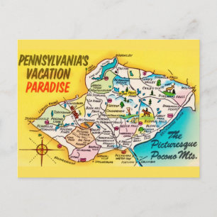 Pocono Mtns Vintage Kaart Ansichtkaart