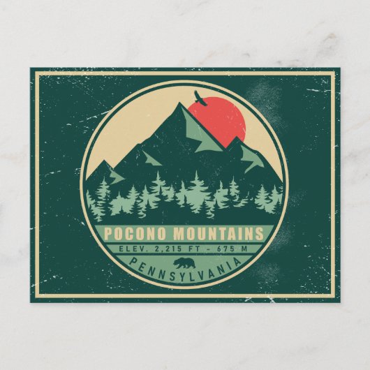 Poconos PA Retro Sunset Souvenir Gift Briefkaart (Voorkant)