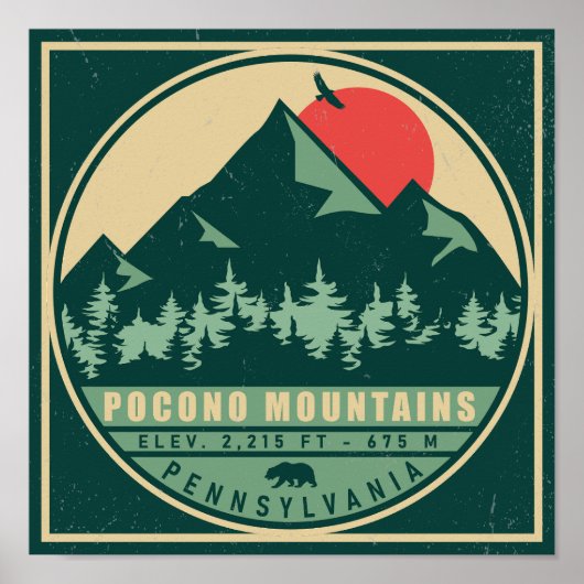 Poconos PA Retro Sunset  Souvenir Gift Poster (Voorkant)