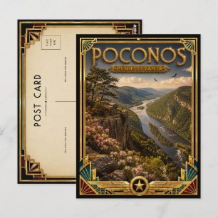 Poconos Pennsylvania Vintage Art Deco Gouden Tijdp Briefkaart