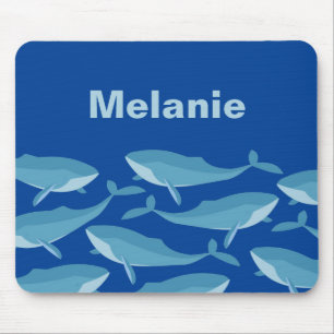 Pod of Whales Zwemmen Donkerblauw Gepersonaliseerd Muismat