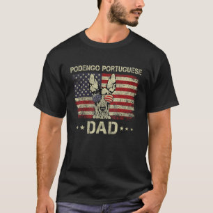 Podengo Portugees Papa Hond Amerikaanse vlag 4e va T-shirt