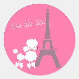 Podle Dog en Eiffel Tower Paris Pink Grey Ronde Sticker