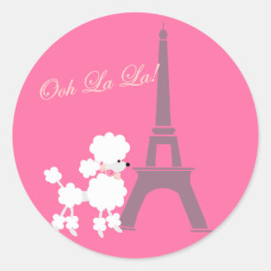 Podle Dog en Eiffel Tower Paris Pink Grey Ronde Sticker