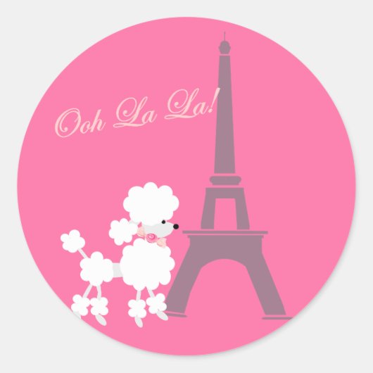 Podle Dog en Eiffel Tower Paris Pink Grey Ronde Sticker (Voorkant)