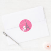 Podle Dog en Eiffel Tower Paris Pink Grey Ronde Sticker (Envelop)