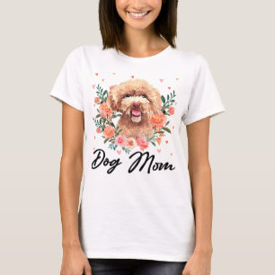 Podle Dog Womens Cute Poodle Mam Flower Hondenlief T-shirt