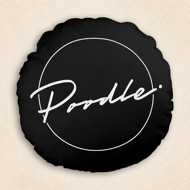 Poedel Chic & Fancy Script Zwart Rond Kussen (Poodle Chic & Fancy Script Black Round Pillow)